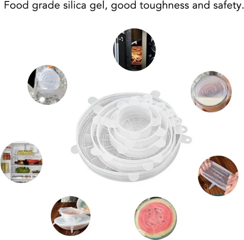 Miniatura 3 de 6 tapas elásticas de silicona, tapas redondas de silicona reutilizables resistentes a altas temperaturas, cubiertas de almacenamiento de alimentos