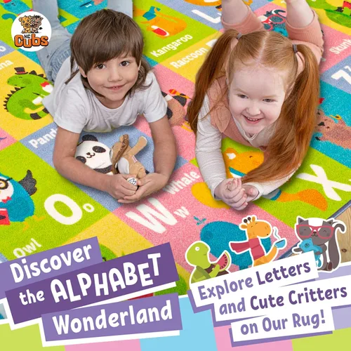 Miniatura 8 de KC CUBS, tapete para piso, área de aprendizaje educativo, juegos, ABC, alfabeto, animales, para niños y la recámara y sala de juegos de niños.