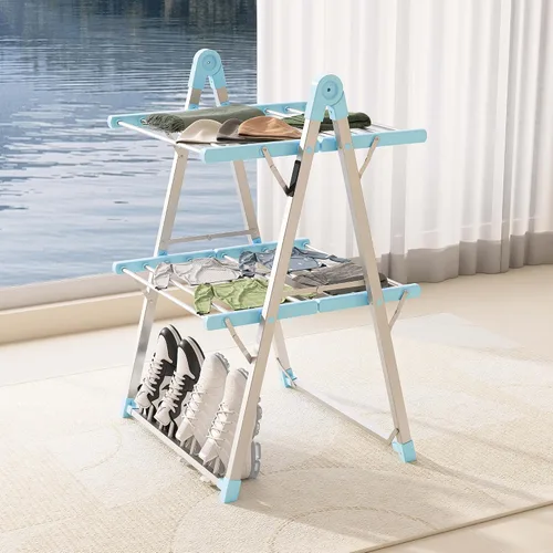 Miniatura 2 de Estante eléctrico calentado para secar ropa, secadora de prendas plegable calentada con temporizador de apagado, estante para ropa, zapatos, Azul
