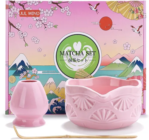 Juego de batidor de matcha, juego de matcha, kit de 3 piezas de matcha incluye soporte para batidor, cuenco de matcha (chawan) con boquilla, cuchara