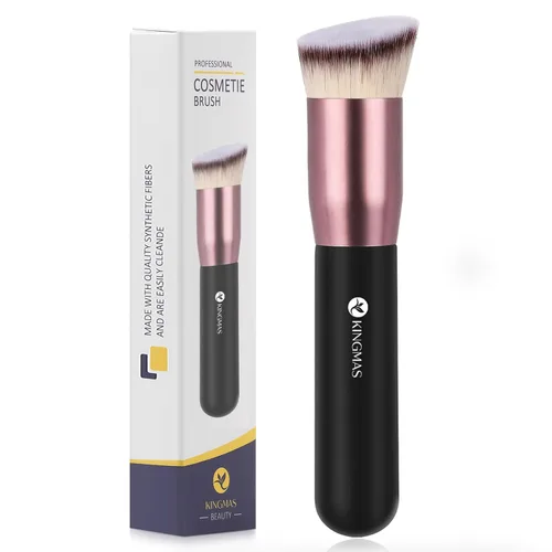 Miniatura 8 de KINGMAS Kabuki - Brocha de maquillaje redonda para mezclar líquidos, crema en polvo, rubor, pulir punteado, maquillaje facial (negro, B
