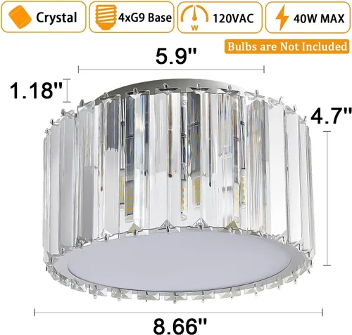 Miniatura 3 de BUXVRCS Lámpara de Techo Moderna, Mini Candelabro de Cristal de Montaje al Ras, A 5.89'' x An 8.66'' Pequeños Accesorios de Techo de Cristal