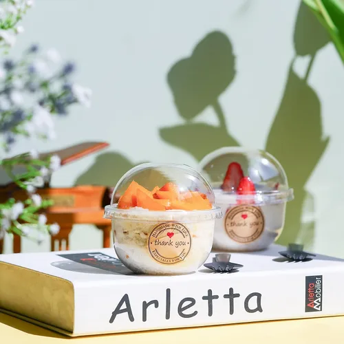 Miniatura 2 de Cunhill Paquete de 50 tazas de postre con tapas de cúpula, vasos de plástico desechables con tapas transparentes para mascotas (sin agujero)