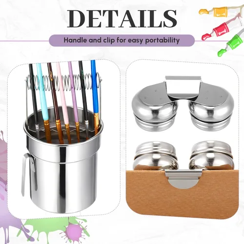 Miniatura 3 de Juego de 2 limpiadores de pinceles de acero inoxidable con doble inmersión para paleta, cepillo de pintura portátil para kits de limpieza de aceite