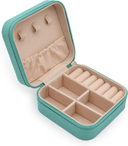 MODENGKONGJIAN Mini estuche de viaje de joyería caja organizadora de joyas de viaje de piel sintética pequeño soporte portátil de almacenamiento de