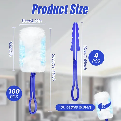 Miniatura 3 de 100 piezas de repuesto de plumero a granel, cabezal electrostático de repuesto de plumero grueso, repuestos de plumero para limpieza con 4 asas, Azul