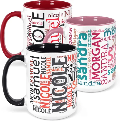Miniatura 8 de Tazas de café personalizadas con arte de nube de palabras, 12 colores y 9 fuentes artísticas, 11 onzas. Regalos personalizados para parejas, hombres