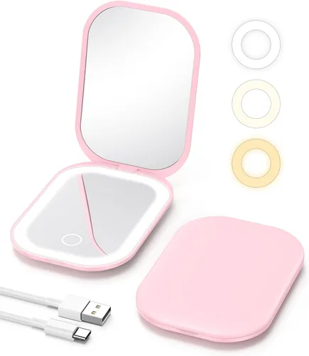 Miniatura 12 de Gospire Espejo compacto iluminado con luz y aumento 1X/3X, atenuación continua y luces ajustables de tres colores, batería recargable y espejo Negro