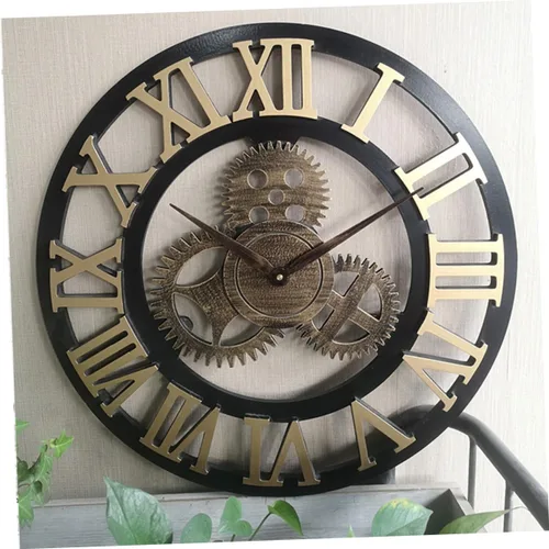 Miniatura 5 de IMIKEYA Reloj de pared vintage steampunk reloj de pared de metal engranaje de pared reloj digital digital de pared silencioso moderno reloj de bambú