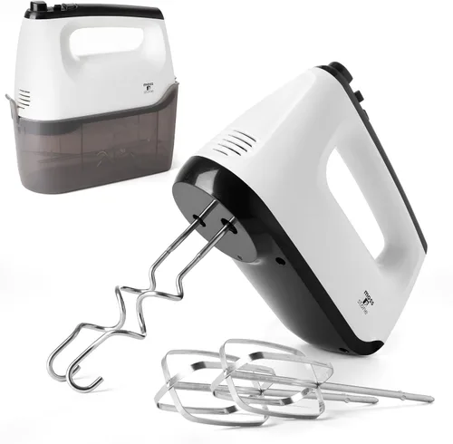 Moss & Stone Batidora de mano blanca con estuche de almacenamiento a presión, mezclador de mano eléctrico de 6 velocidades, mezclador de mano de