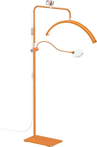 AURELLE Half Moon Luz para Pestañas - Lámpara de Pie LED Ajustable para Pestañas con Lupa 4X y Soporte para Teléfono para Extensiones de Pestañas,
