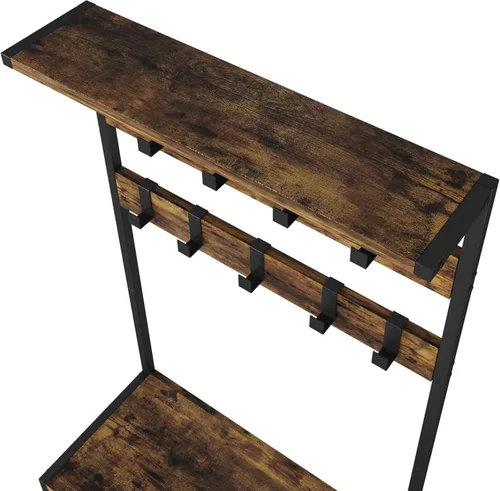 Miniatura 7 de HOMEFORT Perchero con almacenamiento de zapatos, zapatero de 5 niveles y perchero con 9 ganchos para ropa, organizador independiente para árbol