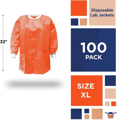 Miniatura 2 de EZGOODZ Lab Jackets SMS 50 gsm, Snaps Front, Knit Cuffs and Collar, 3 Pockets
