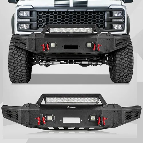 Miniatura 16 de BESTZHEYU Parachoques delantero compatible con F250 F350 F450 2017 2018 2019 2020 2021 2022 con placa de cabrestante y luces LED