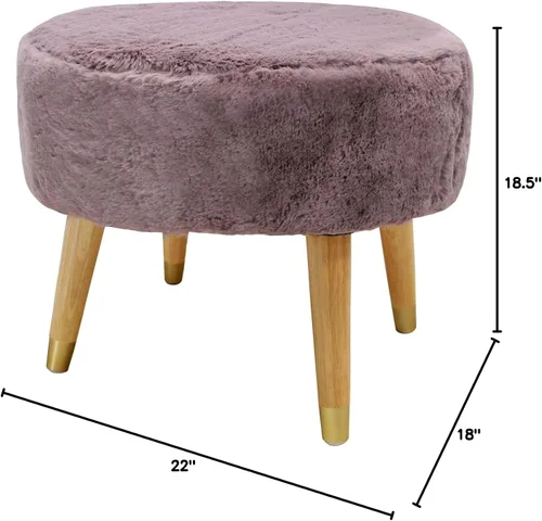 Miniatura 2 de Otomana ovalada de piel sintética color morado oscuro, 22 x 18 x 18.5 pulgadas de alto, cómodas y esponjosas con patas de madera, taburete redondo