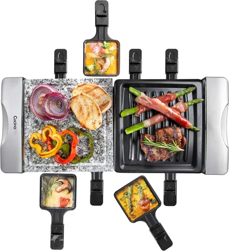 Miniatura 6 de Parrilla de mesa eléctrica de raclette de queso con placa antiadherente y piedra de cocina, barbacoa coreana sin humo para interiores para 8