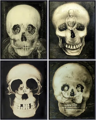 Decoración de calavera gótica vintage de 11 x 14 pulgadas, ilusiones ópticas espeluznantes, decoración pagana, decoración gótica espeluznante para