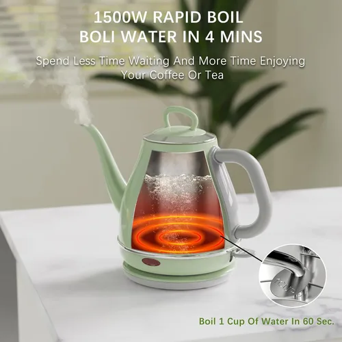 Miniatura 3 de Anfilank - Hervidor eléctrico de cuello de cisne, 1 L 1500W de hervido rápido, hervidor de café y té de acero inoxidable 100% libre de BPA