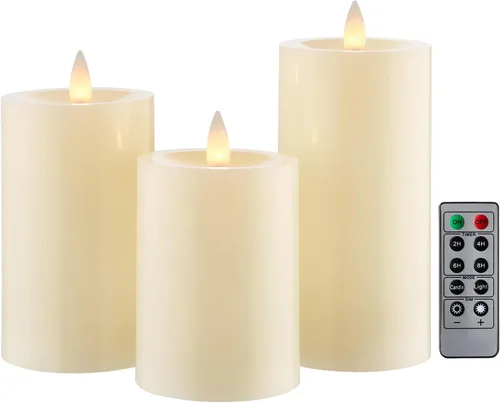Miniatura 9 de Velas de pilar sin llama parpadeantes con temporizador remoto, velas LED que funcionan con pilas de hasta 400 horas, velas de cera real con llama