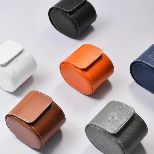 Miniatura 8 de Oirlv Caja de reloj de viaje de cuero de lujo caja de reloj individual para hombres y mujeres portátil joyería reloj organizador de rollo (azul)