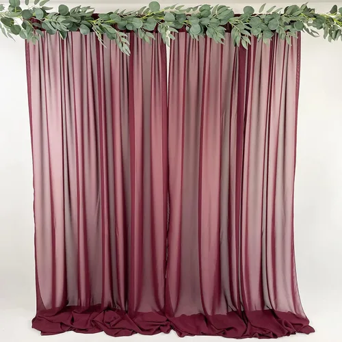 Miniatura 3 de Cortinas de fondo de gasa transparente de 10 x 10 pies, cortinas de tela de gasa para bodas, cortina larga transparente para sala de estar, Borgoña