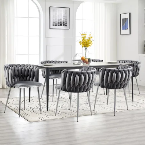 Miniatura 20 de Juego de 2 sillas de comedor de terciopelo, sillas de comedor tapizadas tejidas, sillones de ocio de lujo, sillas decorativas modernas con patas