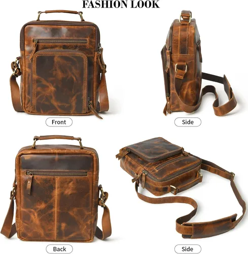 Miniatura 5 de Bolso bandolera pequeño de cuero para hombre, bolso de cuero para hombre, bolso de hombro vintage, bolso cruzado para el trabajo