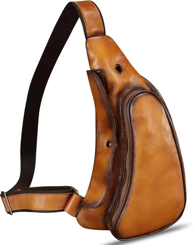 Bolso de cuero genuino para mujeres y hombres, mochila de cuero retro para el pecho, bolso cruzado