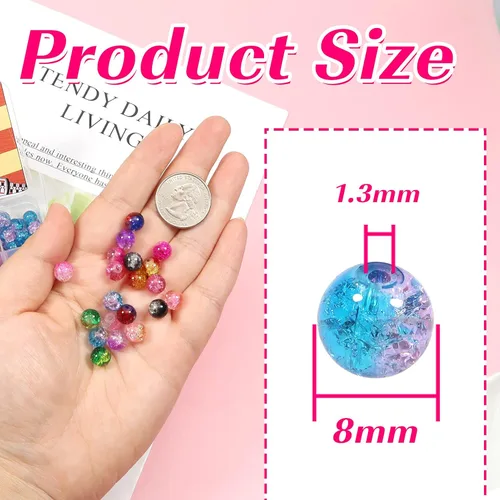 Miniatura 2 de TOAOB - 200 cuentas de cristal de 10 colores surtidos de 5/16 pulgadas redondas hechas a mano espaciadoras surtidas para hacer joyas, pulseras