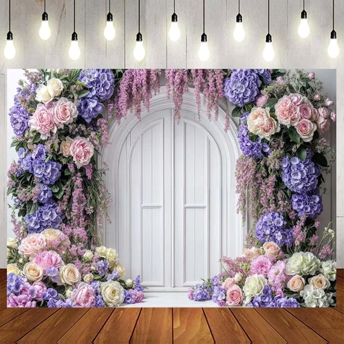 Miniatura 18 de Telón de fondo de flores de primavera de 5 x 3 pies para sesión de fotos de flores rosas y flores, decoración de fiesta de té, telón de fondo