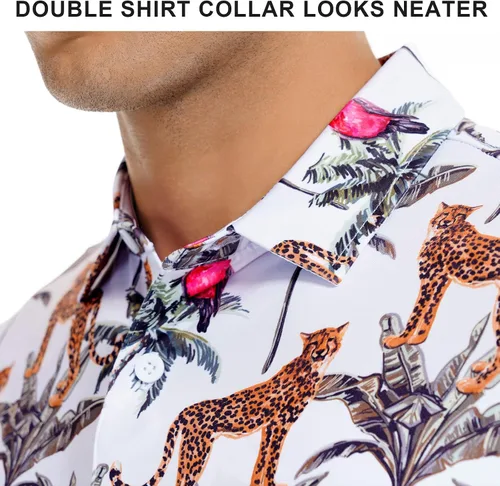 Miniatura 4 de DEOLAX Camisa de golf para hombre, con estampado de moda, atlética, de manga corta, clásica, casual, ajuste seco, suave, para hombres