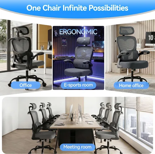 Miniatura 10 de AreShark Silla de Oficina Ergonómica con Soporte Lumbar Ajustable y Gancho para Cabezal, Silla de Malla Respirable de Respaldo Alto con Ruedas