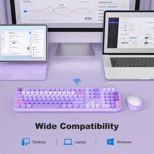 Miniatura 101 de KNOWSQT Combo de teclado y ratón inalámbrico, teclados lindos de tamaño completo estilo máquina de escribir 2.4G azul colorido - receptor USB Plug