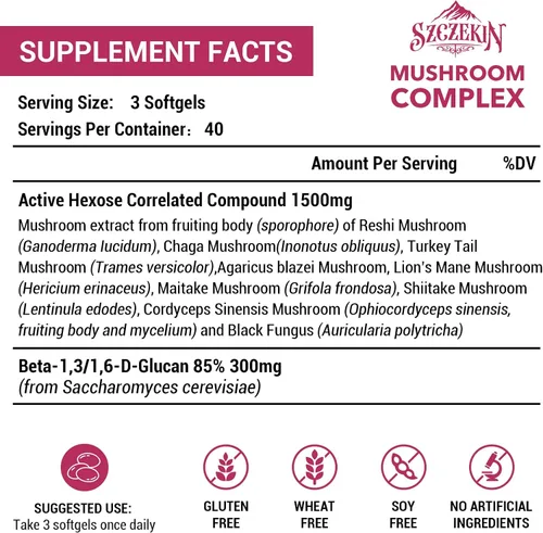 Miniatura 2 de Suplemento correlacionado de hexosa activa liposomal de 1500 mg, 120 geles blandos beta-glucanos con extracto de hongos naturales, sistema