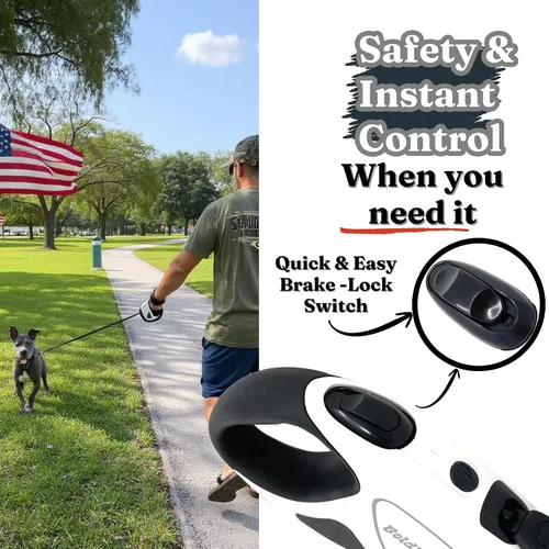 Miniatura 3 de BoldPet® Correa retráctil para perro con linterna LED, correa larga sin enredos de 10 pies, agarre antideslizante, correa retráctil para perros