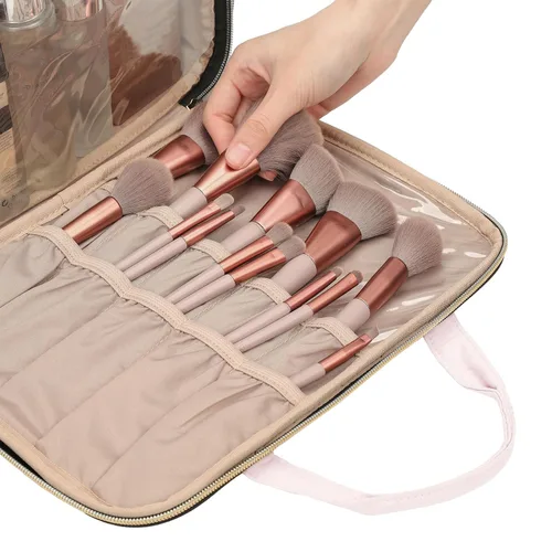 Miniatura 4 de NISHEL - Neceser de viaje, organizador de maquillaje portátil, bolsa de cosméticos plegable, estuche de viaje para artículos de tocador