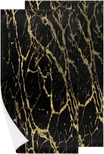 Bardic Juego de 2 toallas de mano de mármol negro y dorado, textura de mármol, suaves y altamente absorbentes, toalla de cara para baño, cocina,