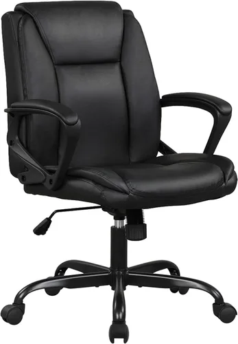 Silla de oficina en casa, silla ergonómica de escritorio de piel sintética, silla ejecutiva giratoria con respaldo medio, silla de computadora con