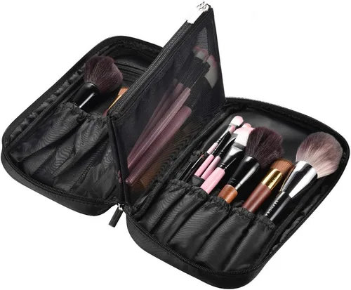 Miniatura 15 de BYOOTIQUE 2 en 1 multi cepillo titular cintura cremallera bolsa profesional portátil plegable maquillaje cosmético bolsa con correa de cinturón