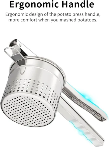 Miniatura 6 de GloTika Ricer de papas grande de 15 onzas con 3 discos intercambiables, triturador de papas de acero inoxidable resistente con mango ergonómico