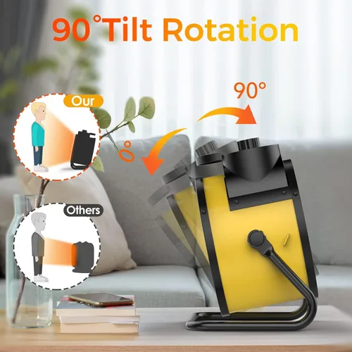 Miniatura 3 de Calentador de espacio eléctrico de 1500 W con ángulo ajustable de 90 grados, protección contra sobrecalentamiento, calentador para garaje, oficina