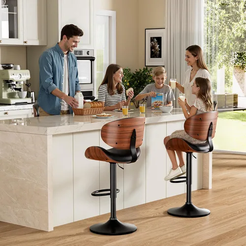 Miniatura 9 de Taburetes de bar, taburetes de bar giratorios ajustables para isla de cocina, sillas de barra de cuero moderno de mediados de siglo de altura