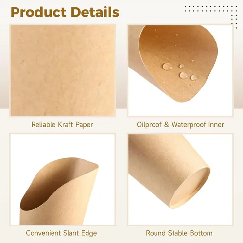 Miniatura 3 de OMISTAR 400 unidades de soporte para papas fritas francesas, vasos de papel kraft desechables, recipientes de 14 onzas para bocadillos