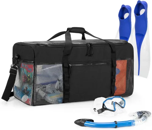 Fasrom Bolsa de lona XL de malla para equipo de buceo, bolsa deportiva de gran tamaño para esnórquel, natación, artículos de playa y gimnasio, color