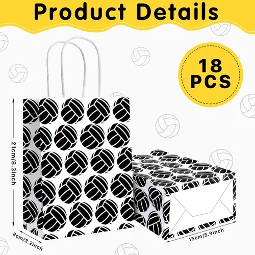 Miniatura 2 de 18 bolsas de regalo de fiesta de voleibol, bolsa de golosinas de voleibol, bolsas de voleibol negras con asa, bolsa de papel de voleibol para niños