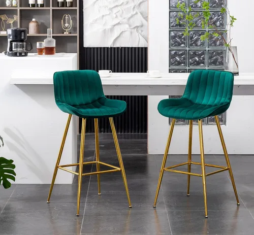 Miniatura 16 de Sidanli Blue - Juego de 2 taburetes de bar de terciopelo de 24 pulgadas con reposapiés, sillas de bar modernas para el hogar, isla de cocina, comedor