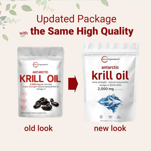Miniatura 3 de Micro Ingredients Suplemento de Aceite de Krill Antártico, 2,000 mg por porción, 240 cápsulas blandas, triple potencia, rico en omega-3 EPA, DHA
