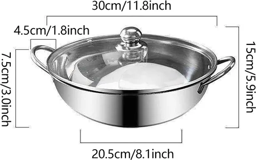 Miniatura 6 de Olla caliente de Shabu de acero inoxidable con tapa de vidrio para estufa de inducción, estufa de gas 2-5 personas