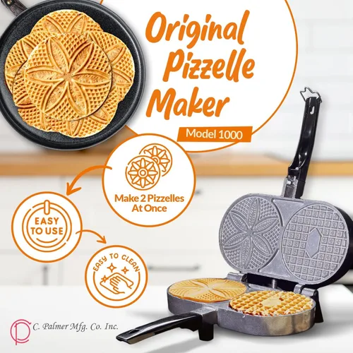 Miniatura 2 de C. Palmer Pizzelle Iron Modelo 1000, máquina de pizzela eléctrica de 800 vatios, prensa de pizzelle hecha en Estados Unidos, hace dos pizzelas