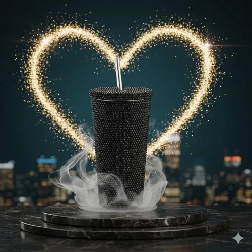 Miniatura 2 de Vaso térmico con diamantes de imitación con tapa, reutilizable, aislado, de acero inoxidable de alta calidad, botella de agua estética de primera